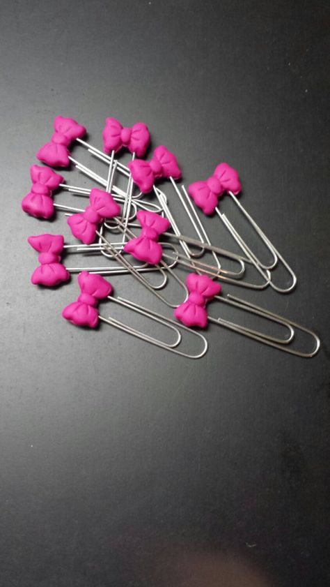 polymer clay 10 cute polymer clay bow paperclips by hattercreations on Etsy Cute Polymer Clay Cute Polymer Clay Diy, Polymer Crafts, Cute Polymer Clay, Cute Clay, Fimo Clay, Polymer Clay Charms, Polymer Clay Projects, Diy Clay Crafts, Polymer Clay Creations