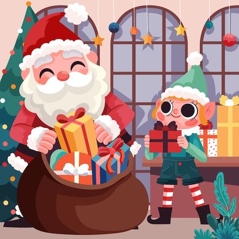 Santas Workshop Art, Cute Santa Illustration, Santa's Workshop Illustration, Holidays Coloring Pages, Christmas Character Design, Noel Illustration, Workshop Illustration, Santa Illustration, Santa Workshop