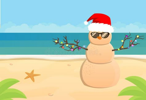 Beach Snowman, Beach Christmas Card, Caribbean Christmas, Beach Vector, Hawaii Christmas, Aussie Christmas, Illustration Christmas, Hawaiian Christmas, Beach Santa