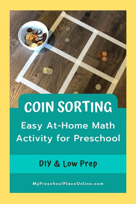 Check out this engaging coin-sorting activity perfect for preschoolers and toddlers. This hands-on math activity is simple to set up, especially if you need a last-minute rainy day activity. Boost your kiddo's early math skills and critical thinking with this fun sorting game. Visit our blog now for full instructions and tips on how to make this activity more challenging as your child progresses. Coin Sorting Activity, Homeschool Preschool Schedule, Coin Sorting, Number Activities Preschool, Toddler Bath Time, Online Preschool, Rainy Day Activity, Pre Reading Activities, Preschool Schedule