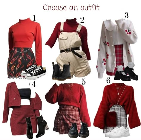 Redcore Outfits, Red Academia Aesthetic Outfits, Outfits With Red Skirt, Red Clothes Outfits, Red And Black Clothes, Aesthetic Red Outfits, Date Night Outfit Red, Vday Outfit Ideas, Red Aesthetic Outfits