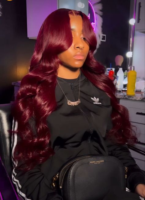 Red Weave Hairstyles, Vendor List, Frontal Wig Hairstyles, Frontal Hairstyles, Red Wigs, Burgundy Hair, Body Wave Wig, Front Lace Wigs Human Hair, Aesthetic Hair