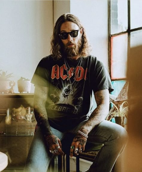 Billy Huxley, Tatto Boys, Biker Aesthetic, Men's Long Hairstyles, Men Haircut Styles, Mens Outfit Inspiration, Mens Fashion Streetwear, Cool Outfits For Men, Mens Fashion Casual Outfits