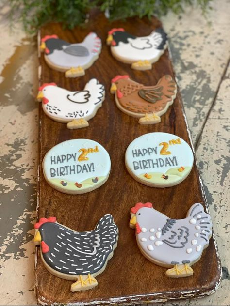 Chicken Cookies Decorated, Hen Cookies, Chicken Sugar Cookies, 4h Cookies, Rooster Cookies, Goat Cookies, Chicken Wedding, Chicken Cookies, Chicken Birthday