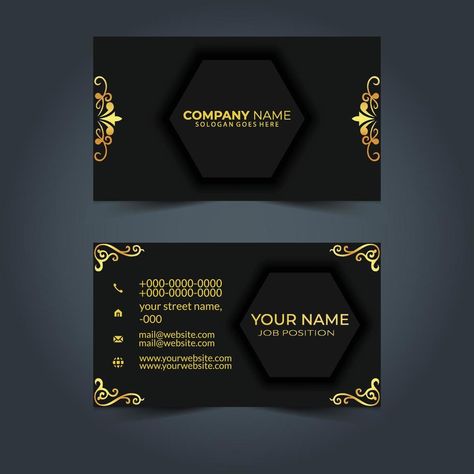 Luxury and elegant black gold business cards template on black background. Fashion brand identity. Vector illustration Fashion Brand Identity, Business Card Background, Business Cards Template, Background Fashion, Gold Business Card, Id Card Template, Card Background, Street Names, Logo Banners