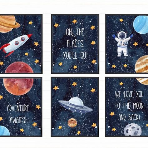 Inspirational Watercolor, Outer Space Decor, Baby Nursery Wall Decor, Space Prints, Nursery Space, Outer Space Decorations, Space Themed Nursery, Boy Wall Art, Space Nursery