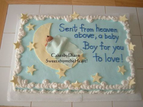 Baby On Moon i loved doing this baby shower cake. it's buttercream with marshmallow fondant. Cake Sayings, Baby Shower Cake Sayings, Baby Shower Sheet Cakes, Candy Melt, Baby Shower Cake Decorations, Cloud Theme, Cake Quotes, Cream Icing, Baby Shower Cakes Girl