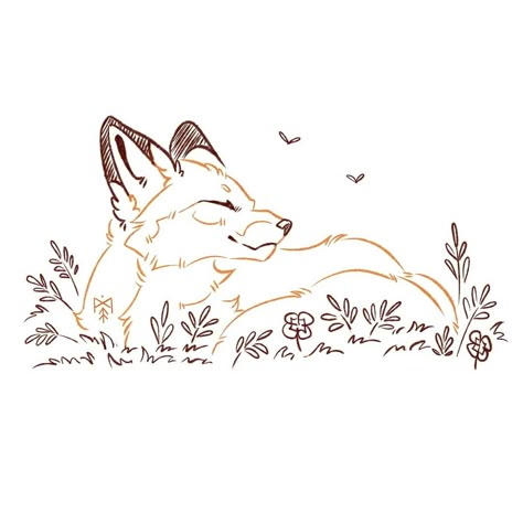 Smiling Fox Drawing, Fox With Flowers Drawing, Flying Fox Drawing, Fall Fox Drawing, Fox Sketch Simple, Fox Simple Drawing, Cute Animals Tattoos, Cute Fox Drawing Easy, Easy Deer Drawing