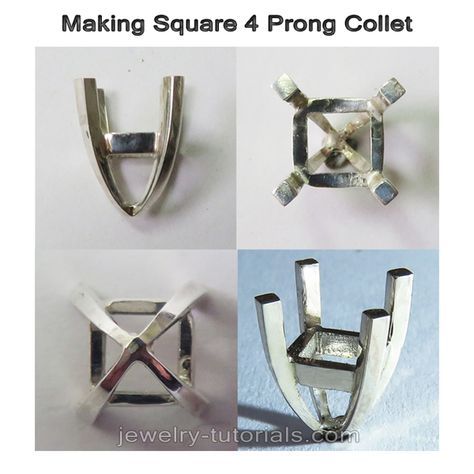 How to make a square four claw collet with tapered square wire prongs. This is a challenging collet that is well worth the effort to learn how to make. #jewelrytutorial #jewelrymaking metalsmith, silver, collets, setting gemstones, prongs, making jewelry, handmade Silver Jewelry Diy, Tapered Square, Metalsmithing Jewelry, Fine Silver Jewelry, Jewelry Techniques, Jewelry Making Tutorials, Silver Jewelry Rings, Silver Jewelry Handmade, Jewelry Tools