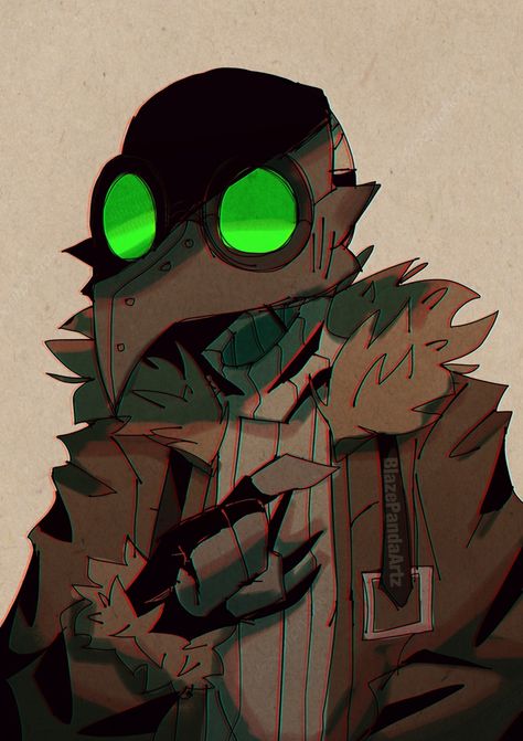 Adam Taurus, Plague Doctor, A Cartoon, A Drawing, Cartoon Character, Green, Art