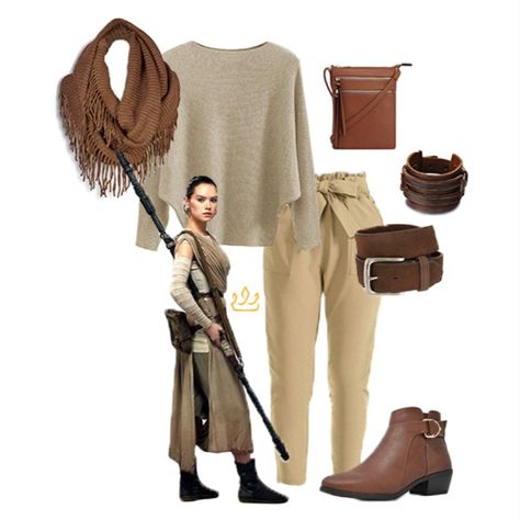 Who wouldn't want to Disneybound as one of the best heroines in the galaxy? This Rey Disneybound is simple, creative, and casual. Perfect for a Galaxy's Edge disneybound, or just a casual Disneybound for a work-day! Head over to Theme Park Style for more Star Wars Disneybounds, Disneybound collages, and Disneybound inspiration! Star Wars Inspired Outfits, Star Wars Disneybound, Star Wars Rey, Disney Bound Outfits Casual, Disney Themed Outfits, Everyday Cosplay, Geeky Fashion, Star Wars Fashion, Disney Inspired Fashion