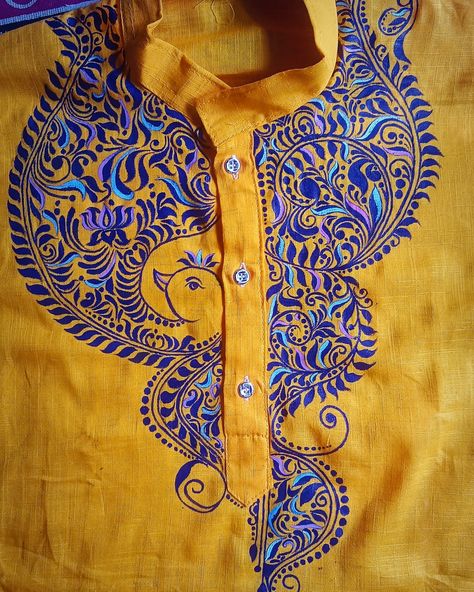 Panjabi Painting, Kalka Design, Panjabi Dress, Panjabi Design, Kolka Design, Fabric Colour Painting, Fabric Paint Shirt, Cloth Painting, Saree Painting Designs