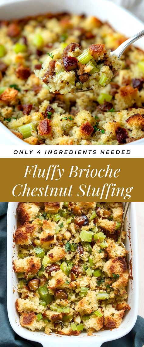 Image for Fluffy Brioche Chestnut Stuffing Christmas Dressing Recipes, Healthy Stuffing Recipes, Stuffing Christmas, Quick Stuffing, Stuffing Recipes Healthy, Stuffed Recipes, Classic Stuffing Recipe, Christmas Stuffing, Best Stuffing Recipe