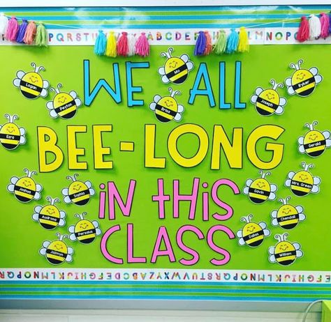 We All Belong Bulletin Board, Belonging Bulletin Boards, Bee Bulletin Board Ideas, Welcome To Our Hive Bulletin Board, Bee Library Bulletin Board, Bee Amazing Bulletin Board, Welcome To Our Hive Classroom Door, School Spelling Bee Decorations, Bee Bulletin Boards