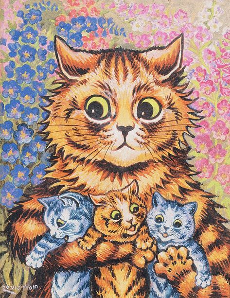 Libra Pisces, Louis Wain Cats, Louis Wain, Arte Punk, Cat Art Print, Arte Inspo, Cats Illustration, Silly Cats, Cat Painting