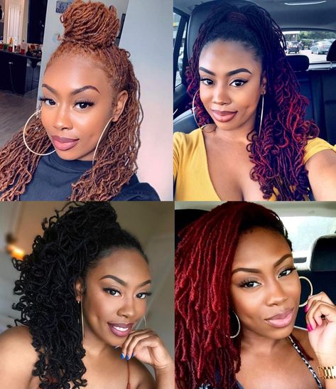 Ginger Blonde Locs Black Women, Ombre Sisterlocks Black Women, Hair Color For Sisterlocks, Ginger Hair Black Women Locs, Ombre Locs Black Women, Copper Locs Black Women, Red Locs Black Women, Ginger Locs Black Women, Loc Color Ideas Black Women