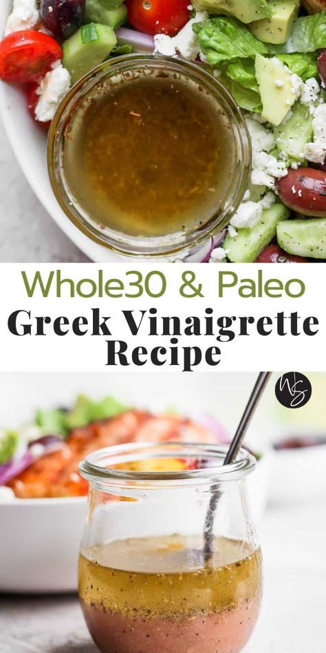 Dairy Free Greek Dressing, Greek Dressing Recipe Vinaigrette, Whole 30 Salad Dressing, Whole 30 Greek Dressing, Dairy Free Greek Salad, Whole30 Greek Salad, Paleo Vinaigrette Dressing Recipe, Paleo Greek Salad, Vinegrette Salad Dressing