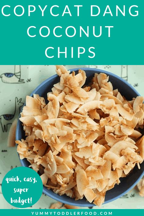 If you've tried store bought coconut chips, but don't love the price, you will love this homemade version. Such an easy snack for kids! #coconutchips #kidssnacks #toddlerfood #glutenfree Coconut Chips Recipe Snacks, Coconut Chips Uses, Coconut Chips Recipe, Chip Snacks, Toddler Snack Ideas, Toasted Coconut Chips, Snacks For Toddlers, Toddler Snack, Coconut Beach