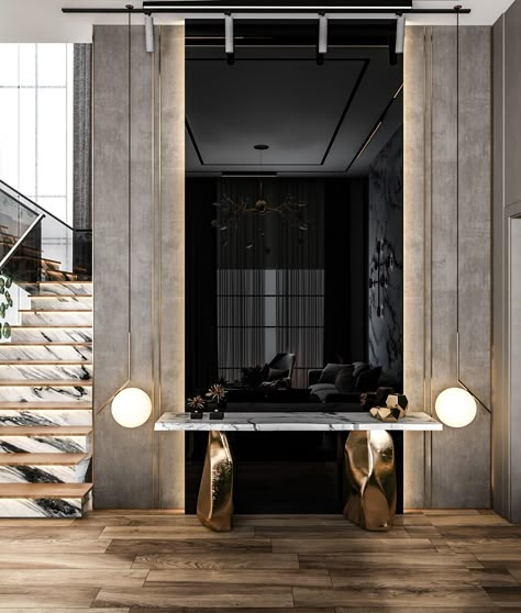 living on Behance Luxury Foyer Design, Console Wall Design, Foyer Design Modern Entrance, Luxury Console, Lobby Interior Design, Lobby Interior, Foyer Design, Lobby Design, Home Luxury