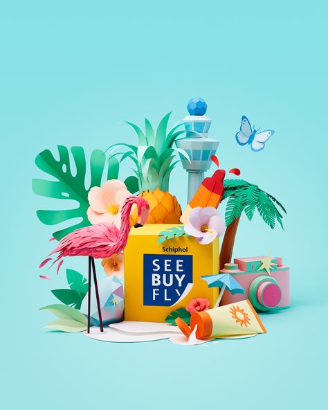 Follow the fun - Schiphol airport on Behance Sustainable Investing, Lion Queen, Schiphol Airport, Packaging Illustration, Cosmetic Creative, Paper Art Design, Product Composition, Weekly Inspiration, Paper Cutouts