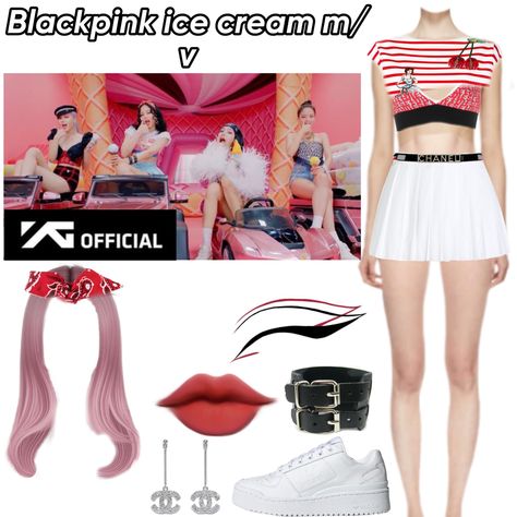 Blackpink ice cream ft Selena Gomez m/v Jennie inspired outfit (5/6) Blackpink Ice Cream Outfit, V Jennie, Ice Cream Outfit, Blackpink Ice Cream, Blackpink Ice-cream, Cream Outfit, Pink Outfit, Selena Gomez, Outfit Inspirations