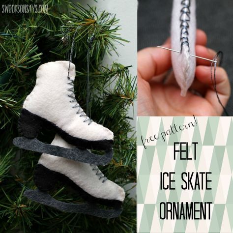 Free Felt Ice Skate Ornament Pattern Ice Skate Ornaments, Easy Felt Crafts, Felt Craft Projects, Christmas Ice Skates, Ice Skate, Ornament Pattern, Ice Skates, Christmas Ornament Pattern, Felt Decorations