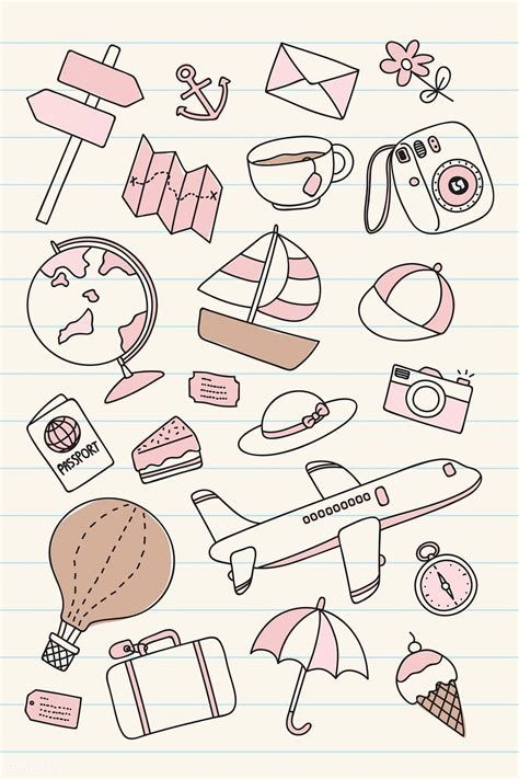 Cute Items Drawing, Travel Elements, Travel Doodles, Journal Elements, Mini Note, Doodle Art Journals, Bullet Journal Aesthetic, Easy Doodle Art, Makeup Eyes