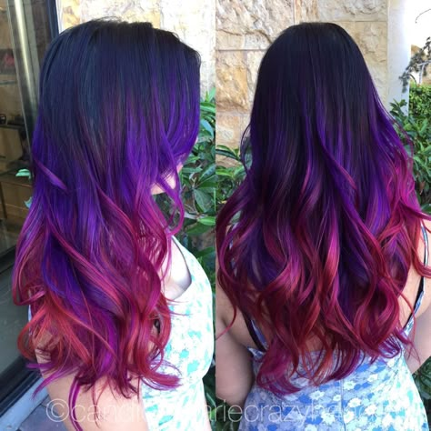 Red Purple Ombre Hair, Magenta Ombre Hair, Sunset Hair, Magenta Hair, Purple Ombre Hair, Gradient Hair, Creative Hair Color, Wedding Gift Ideas, Natural Gray Hair