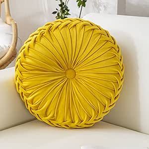 OUKEYI 13.8 inch Round Sofa Cushion Pure Color Velvet Pillow, Pleated Round Cushion, Pumpkin Pillow Suitable for Home Bed car Decoration Simple Room Decoration, Pumpkin Pillow, Office Chair Cushion, Round Sofa, Pumpkin Pillows, Simple Room, Bed Car, Round Cushion, Couch Cushions