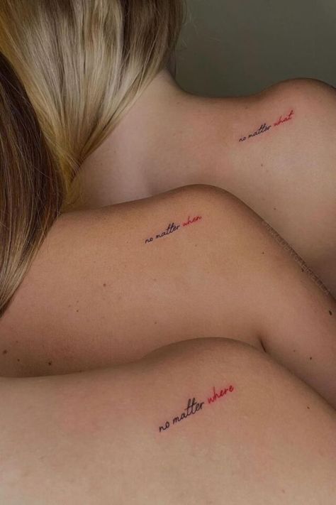 "These 20 cute matching trio tattoos are the perfect way to symbolize your special connection with two of your favorite people." 3sister Tattoos, Trio Sibling Tattoo, Trio Tats, Tattoo Matching Best Friends, Tattoos For Trios, Matching Trio Tattoos, Matching Tattoos Friends, Tattoo Siblings, 3 Friend Tattoos