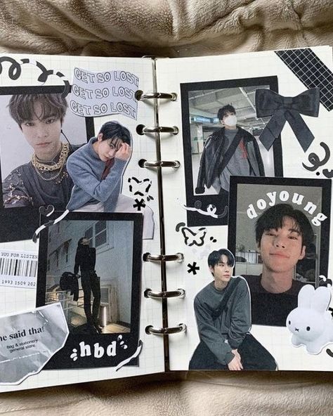 Journal Group Ideas, Minimal Scrapbook Ideas, Journal Spreads Kpop, Kpop Deco Journal, Minimalist Journal Ideas, Kpop Diary Ideas, Kpop Journal Aesthetic, Tumblr Journal, Study Minimal