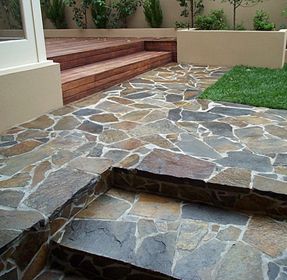 crazy slate paving Good Tattoo, Slate Paving, Circular Patio, Wood Walkway, Concrete Path, Paving Ideas, Stone Pavers, Crazy Paving, Outdoor Paving