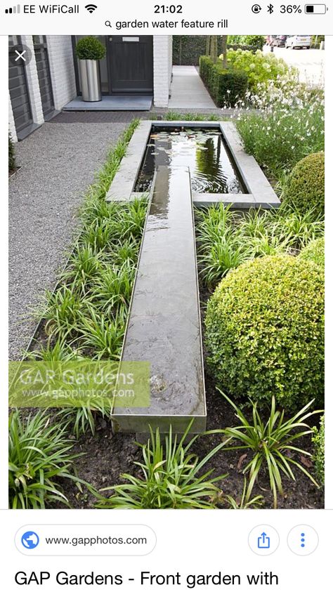 Incorporate minimalist design with gravel, rocks, and simple plants like moss and bamboo for a tranquil, meditative space. Water Rill, Unique Landscaping, Patio Water Feature, Kolam Koi, Garden Pond Design, Outdoor Water Features, Garden Water Feature, Front Garden Landscape, Back Garden Design