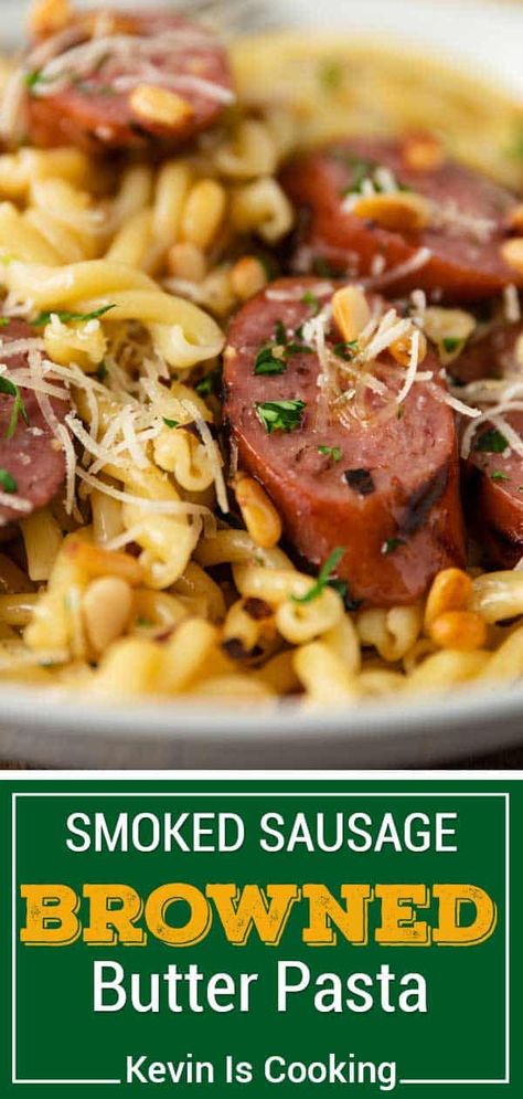 Grilled Smoked Sausage, Pork Tenerloin, Browned Butter Pasta, Butter Garlic Sauce, Easy Sausage Recipes, Pasta Sausage, Smoked Sausage Pasta, Pasta Garlic, Appetizing Food