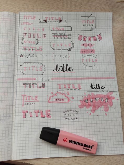 Notebook Layout Ideas School, Highlighter Writing Ideas, Highlighter Lettering Ideas, Title Ideas With Highlighters, How To Write With Highlighters, Highlighter Title Ideas, Highlighter Header Ideas, Notebook Title Page Ideas School, Heading With Highlighter