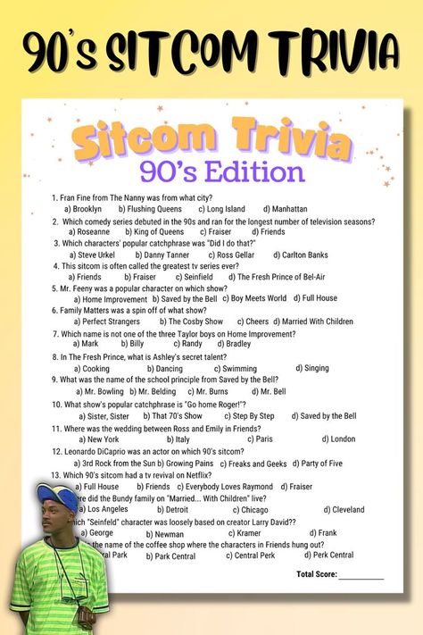 Sitcom Quotes, Trivia Questions For Adults, Funny Trivia Questions, Games For Groups, Sitcoms Quotes, Fun Trivia Questions, Jeopardy Game, 90s Theme Party, 90s Sitcoms