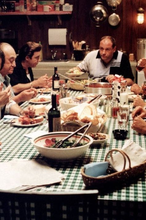 Tony Soprano at dinner table. Sopranos Dinner, Sopranos Party, Sopranos Aesthetic, Sopranos Quotes, James Gandolfini, Steve Buscemi, Tony Soprano, The Sopranos, Woke Up This Morning