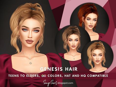 Sonyasims Cc, High Curly Ponytail, Legacy Challenge, Sims 4 Piercings, Curled Ponytail, Mod Hair, Pelo Sims, Tumblr Sims 4, Curly Ponytail