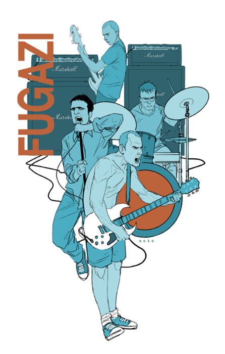 color Fugazi Band Poster, Band Poster Illustration, Battle Of The Band Poster, Fugazi Poster, Music Band Illustration, Rock Band Illustration, Character Design Styles, Fugazi Band, Rock Band Art