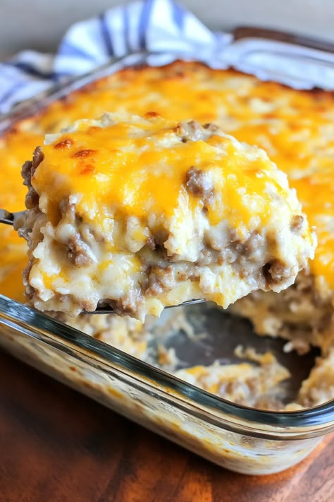 Hearty Sausage Gravy Casserole Breakfast Casserole With Gravy Eggs, Sausage Gravy Casserole With Hashbrowns, Breakfast Casserole With Cream Of Mushroom Soup, Hashbrown Gravy Breakfast Casserole, Sausage Gravy Hashbrown Casserole, Sausage Gravy Egg Casserole, Breakfast Casserole With Gravy, Sausage And Gravy Casserole, Sausage Gravy Breakfast Casserole