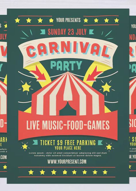 Carnival Flyer Template PSD, AI Carnival Advertisement, Carnival Posters Design, Carnival Design Graphic, Carnival Flyer Template Free, Carnival Pubmat, Carnival Flyer, Carnival Poster, Fair Poster, E Ticket