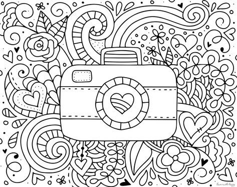 Camera coloring page Camera Coloring Page, Camera Types, Bird Coloring Pages, Bullet Journal Diy, Adult Coloring Book Pages, Cute Coloring Pages, Simple Doodles, Photography Projects, Smash Book