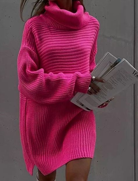 Oversized Turtleneck Sweater Dress, Winter Turtleneck, Look Rose, Oversized Turtleneck Sweater, Oversized Turtleneck, Pullover Outfit, Turtleneck Sweater Dress, Oversized Knitted Sweaters, Knit Turtleneck Sweater