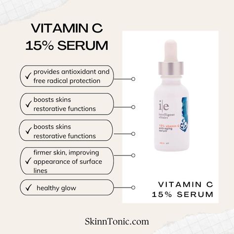 Vitamin C 15% Serum is a powerful combination of L-ascorbic acid (Vit C), ferulic acid and zinc provide antioxidant and free radical protection while boosting the skins restorative functions.

With daily AM use the skin will appear brighter and firmer while improving the appearance of surface lines, resulting in an overall healthy glow. Use on a clean skin followed by a moisturizer. 

Get a healthy glow today!

#SkinnTonic #VitaminCSerum #SkinCare #SkinCareTips #BucksCounty Hydrating Moisturizer, Vit C, Night Serum, Vitamin C Serum, Skin Serum, Brightening Serum, Anti Aging Serum, Ascorbic Acid, Free Radicals