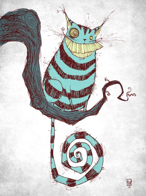 Cheshire Cat re-imagined Cheshire Cat Illustration, Kunstjournal Inspiration, Arte Nerd, Tim Burton Style, Skottie Young, Tim Burton Art, Young Art, Arte Sketchbook, Adventures In Wonderland