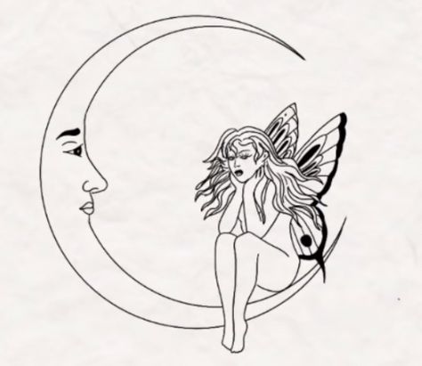 Late Night Talking Tattoo, Moon Outline, Icon Tattoo, Late Night Talking, Small Moon Tattoos, Fairy Drawings, Moon Fairy, Fairy Coloring Pages, Fairy Tattoo