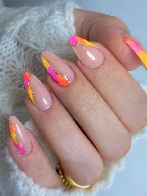 Multicolor  Collar    Color Nails Embellished   Beauty Tools Long Almond, Fake Nail, Upgrade Your Look, Oval Nails, Beautiful Nail Designs, Nail Shapes, Nail Accessories, Nail Kit, Nail Art Diy