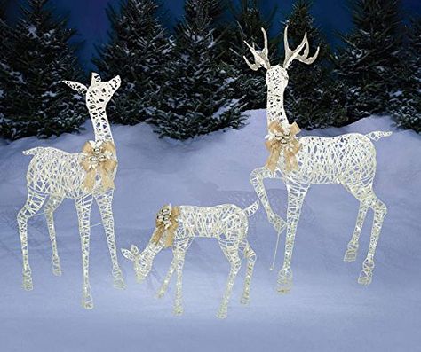 Large 3-Piece LED Lighted Holiday Deer Family - 60" Buck, 52" Doe & 28" Fawn - 360 Clear LED Lights #ad #afflink #DIYChristmasDecor #ChristmasDecor #ChristmasCrafts #HomeDecor #HolidayDecor Led Christmas Decor, Christmas Deer Decorations, Christmas Lawn Decorations, Outdoor Christmas Decorations Yard, Holiday Yard Decorations, Glitter Reindeer, Lawn Art, Deer Family, Christmas Yard Decorations