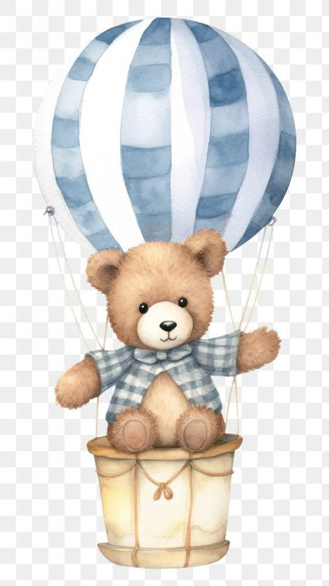 Hot Air Balloon Watercolor, Air Balloon Watercolor, Teddy Bear With Balloons, Png Teddy Bear, Bear Hot Air Balloon, Balloon Watercolor, Png Bear, Bear With Balloons, Flower Border Clipart