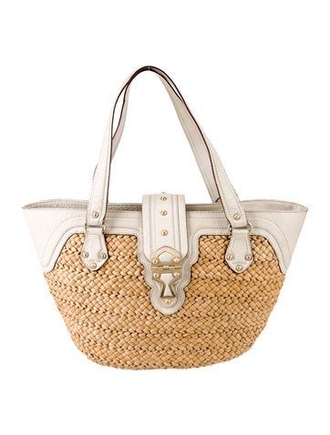 Michael Michael Kors Shoulder BagNeutrals RaffiaGold-Tone HardwareLeather TrimFlat Handles & Dual Shoulder StrapsLeather Trim EmbellishmentCanvas Lining & Three Interior PocketsSnap Closure at FrontProtective Feet at Base Michael Kors, Handles, Trim, Shoulder Bag